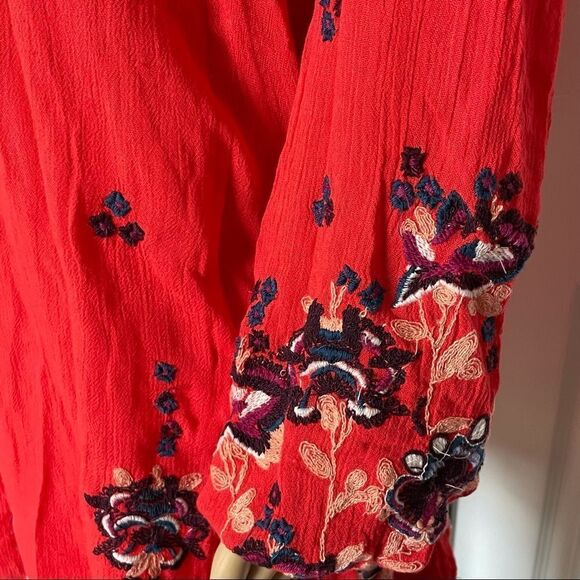Free People Women’s Oxford Embroidered Mini Dress Red Combo Size Small - Picture 6 of 16